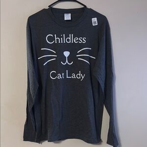 Childless Cat Lady Long Sleeve Graphic T-Shirt Dark Heather Grey Size Medium